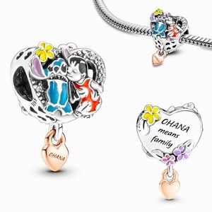 Lilo and stitch silver heart charm with rhinestones diamonds